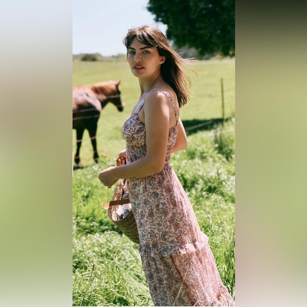 Anthropologie Floral Midi Dress - Pink and Cream